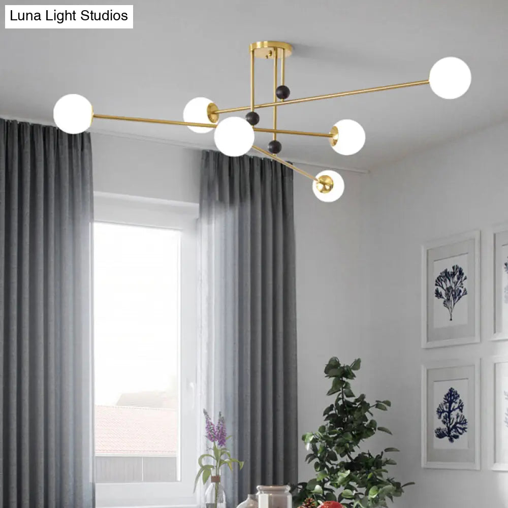 Sleek Opal Glass Semi Flush Ceiling Light Fixture - 6-Bulb Minimalistic Mount For Living Room