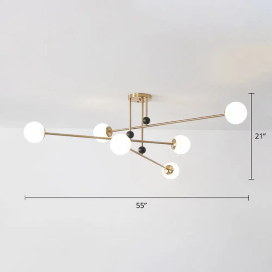 Sleek Opal Glass Semi Flush Ceiling Light Fixture - 6 - Bulb Minimalistic Mount For Living Room Gold