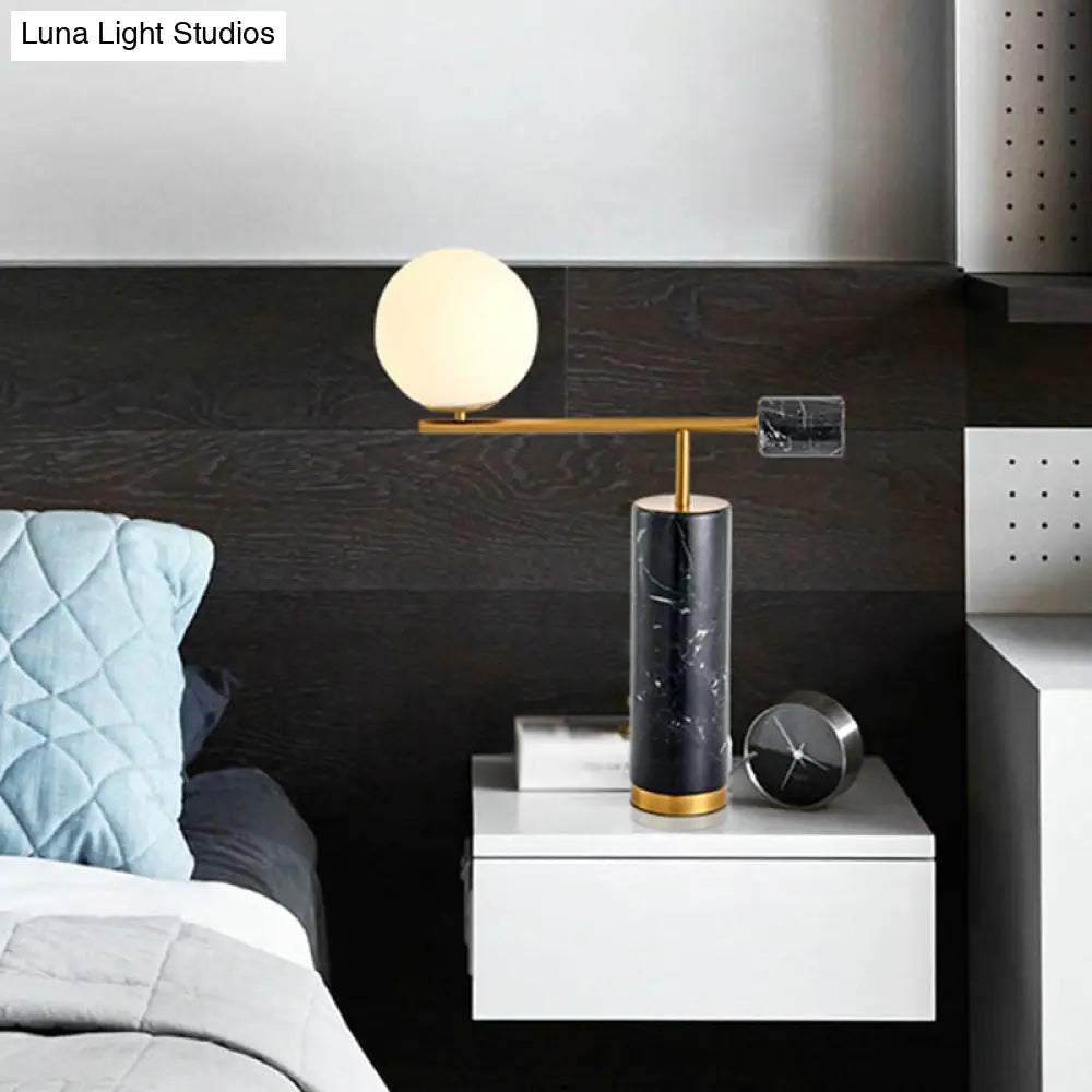 Sleek Opal Glass Sphere Table Lamp: Minimalistic 1-Light Bedside Lighting With Marble Base