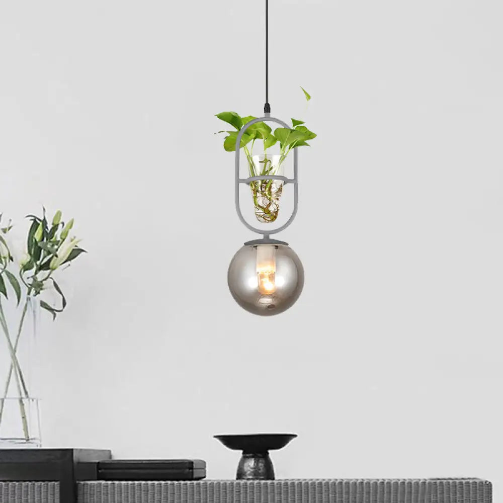 Sleek Opal/Smoke Gray Glass Ceiling Lamp - 1-Head Hanging Light In Black/Grey/Gold With Modern