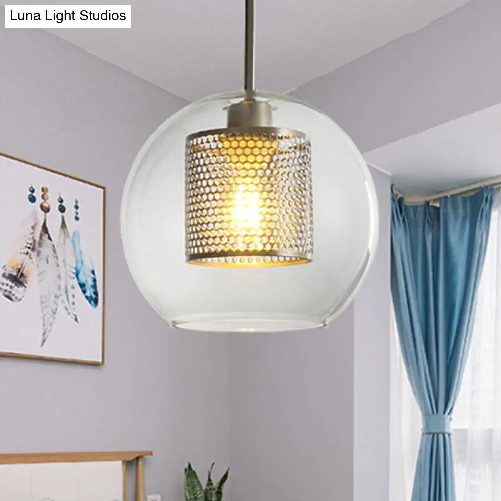 Modern Orb Pendant Light With Mesh Screen - Ideal For Hallways Chrome / 8