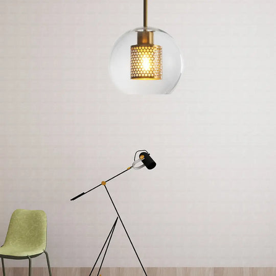 Sleek Orb Pendant Light With Mesh Cylinder Shade - Ideal Glass Hanging Lamp For Hallways Bronze / 8’