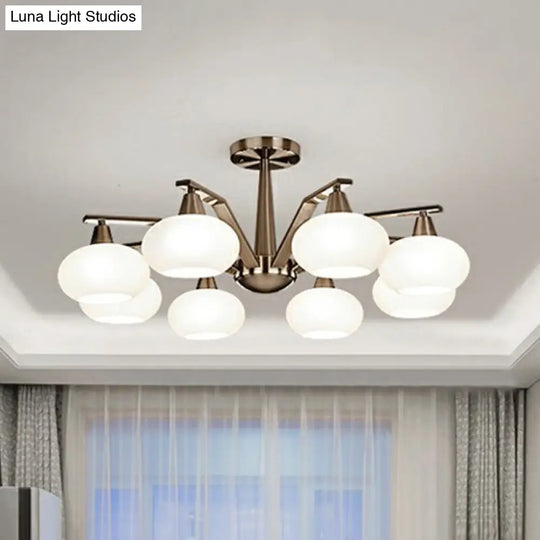 Sleek Oval Semi-Flush Mount Ceiling Light With Opal Glass: Modern Nickel Chandelier For Living Room
