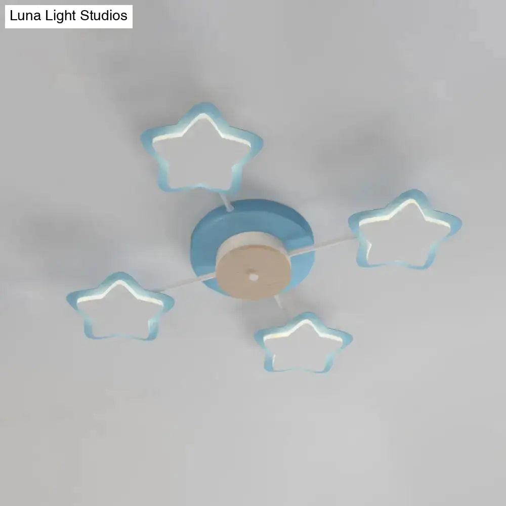 Sleek Pentagram Flush Mount Led Light In Warm/White - Cartoon Acrylic Pink/Blue Lighting