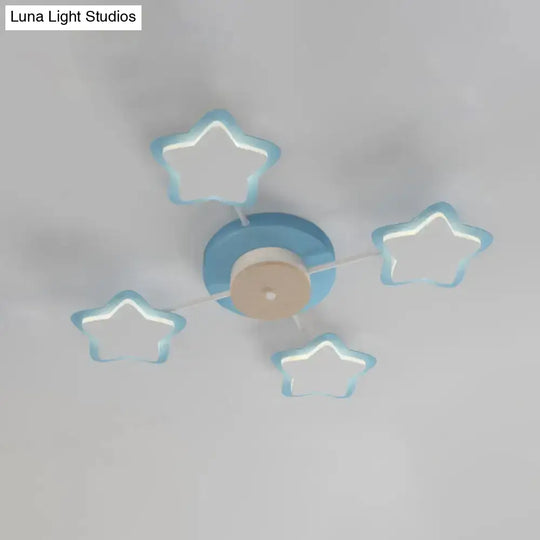 Sleek Pentagram Flush Mount Led Light In Warm/White - Cartoon Acrylic Pink/Blue Lighting