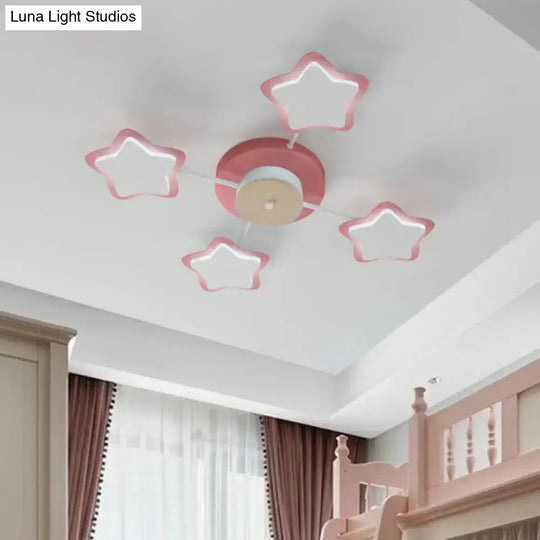 Sleek Pentagram Flush Mount Led Light In Warm/White - Cartoon Acrylic Pink/Blue Lighting