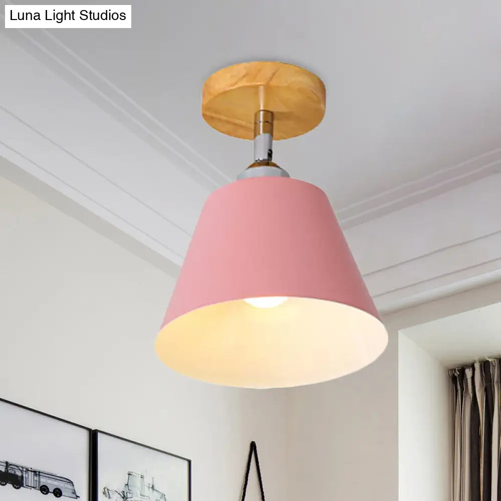 Sleek Pink/Gray Cone Semi Flush Mount Lighting For Modernist Balcony - Metal 1 Light
