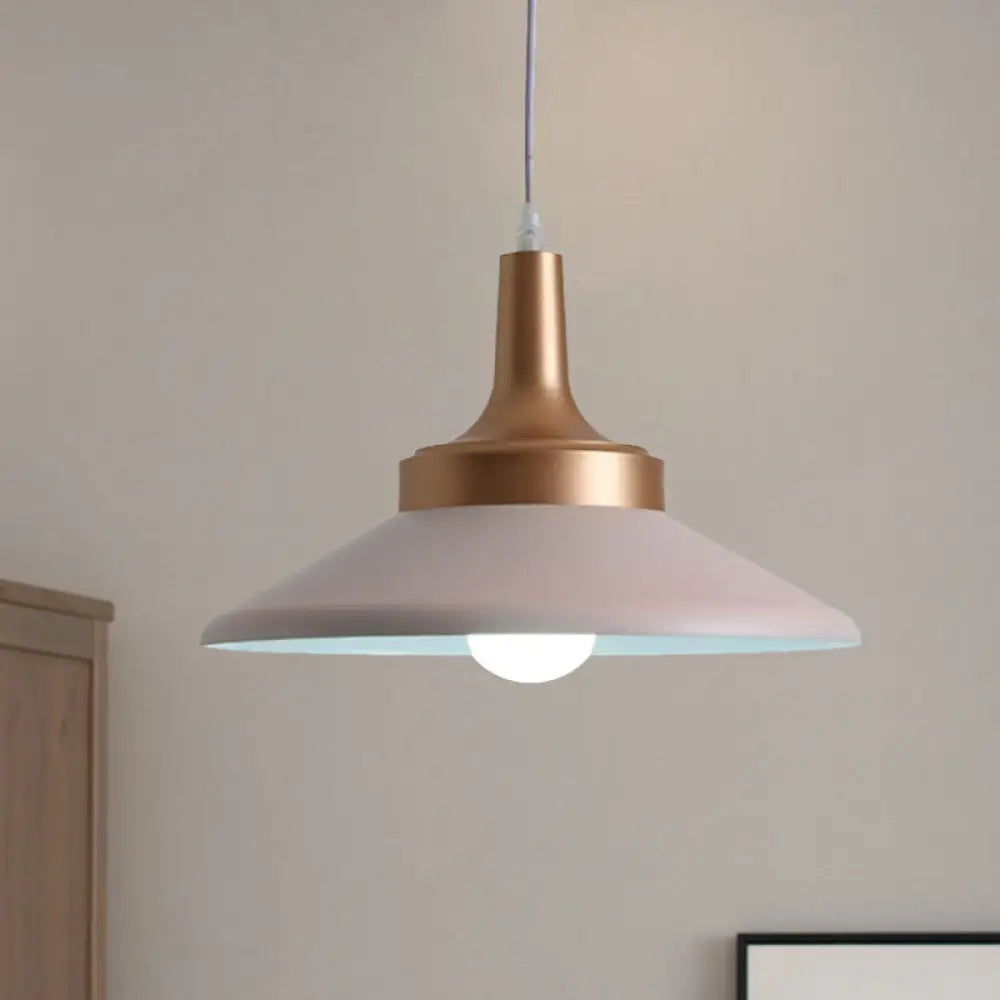 Sleek Pink Saucer Suspension Light - Minimal Metal 1-Head Ceiling Hang Fixture 12’/14’ Width / 12’