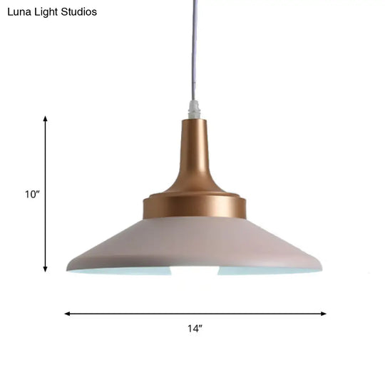 Sleek Pink Saucer Suspension Light - Minimal Metal 1-Head Ceiling Hang Fixture 12’/14’ Width