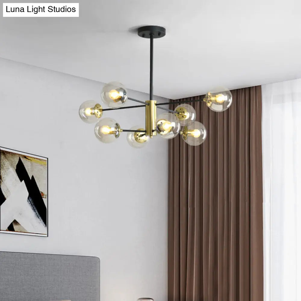 Modern Sputnik Pendant Light: Black-Gold Glass Chandelier For Living Room 8 / Black Amber