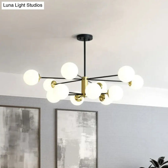 Modern Sputnik Pendant Light: Black-Gold Glass Chandelier For Living Room