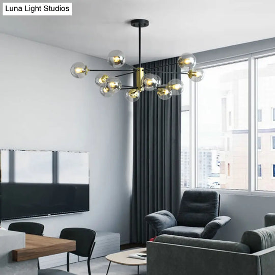 Modern Sputnik Pendant Light: Black-Gold Glass Chandelier For Living Room 12 / Black Clear