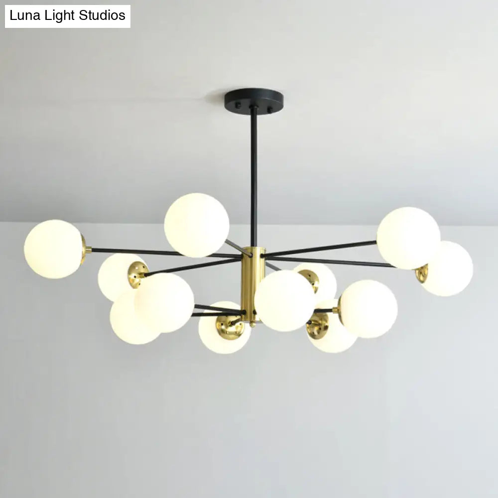 Modern Sputnik Pendant Light: Black-Gold Glass Chandelier For Living Room