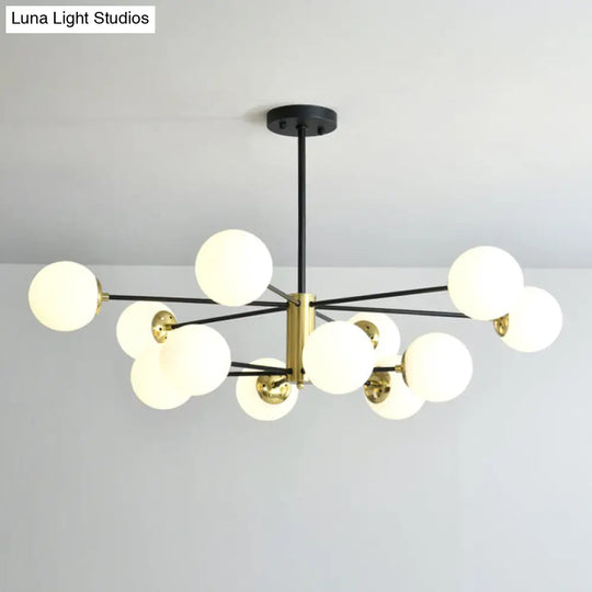 Modern Sputnik Pendant Light: Black-Gold Glass Chandelier For Living Room