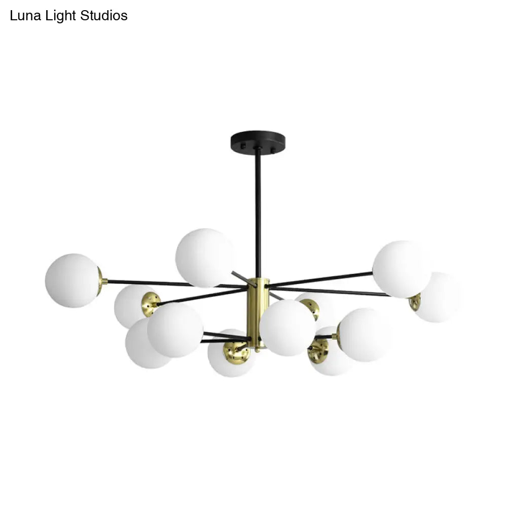 Modern Sputnik Pendant Light: Black-Gold Glass Chandelier For Living Room 12 / Black Milk White