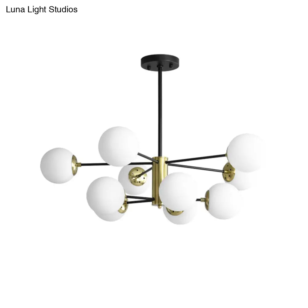 Modern Sputnik Pendant Light: Black-Gold Glass Chandelier For Living Room 8 / Black Milk White