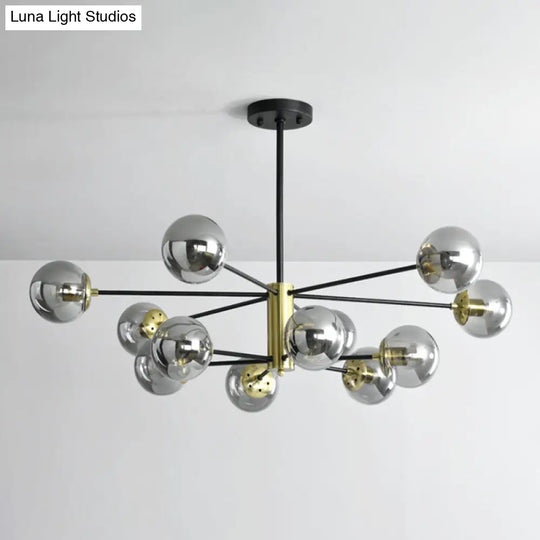 Modern Sputnik Pendant Light: Black-Gold Glass Chandelier For Living Room 12 / Black Smoke Grey