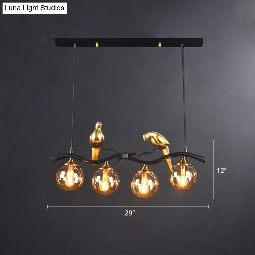 Sleek Postmodern Glass Pendant Light With Twig And Bird Deco - 4-Bulb Ceiling Hanging Fixture