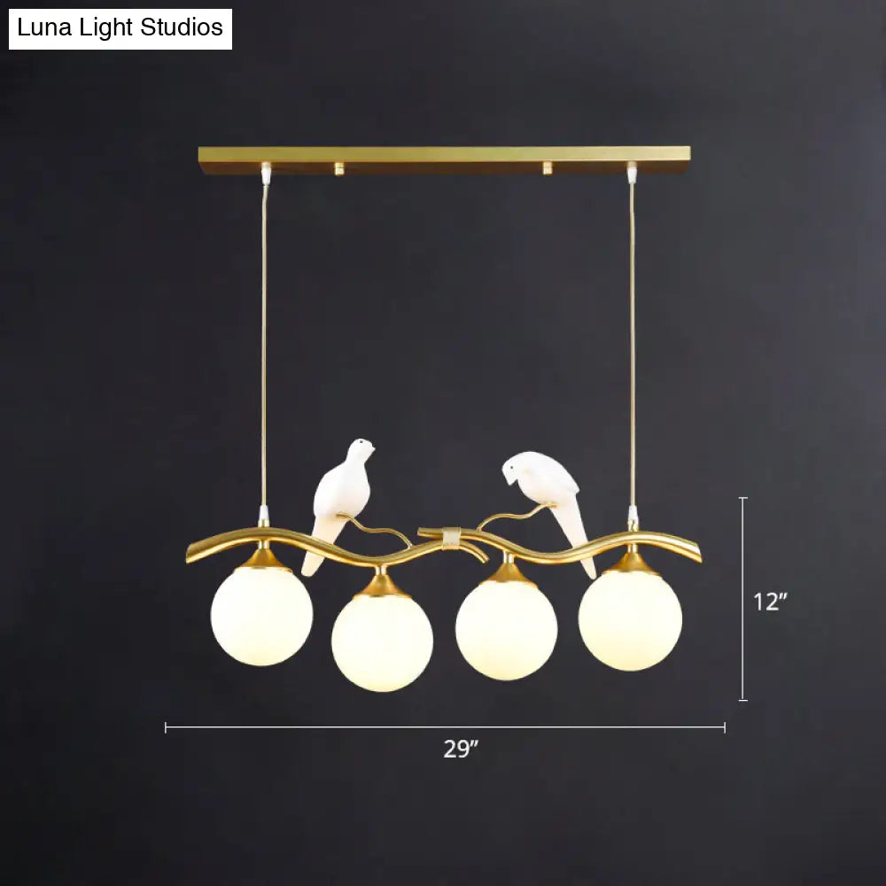 Sleek Postmodern Glass Pendant Light With Twig And Bird Deco - 4-Bulb Ceiling Hanging Fixture