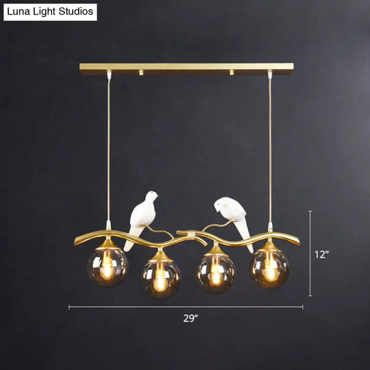 Sleek Postmodern Glass Pendant Light With Twig And Bird Deco - 4-Bulb Ceiling Hanging Fixture