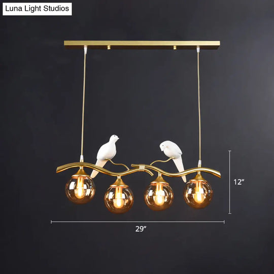 Sleek Postmodern Glass Pendant Light With Twig And Bird Deco - 4-Bulb Ceiling Hanging Fixture