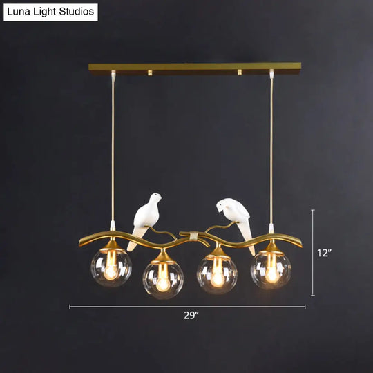 Sleek Postmodern Glass Pendant Light With Twig And Bird Deco - 4-Bulb Ceiling Hanging Fixture