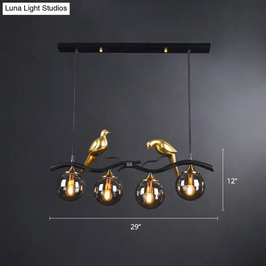 Sleek Postmodern Glass Pendant Light With Twig And Bird Deco - 4-Bulb Ceiling Hanging Fixture