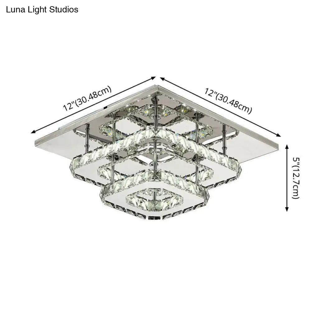 Sleek Quad Crystal Ceiling Light - Modern Stainless Steel Led Flush Mount For Foyer