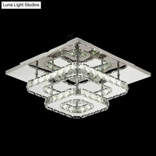 Sleek Quad Crystal Ceiling Light - Modern Stainless Steel Led Flush Mount For Foyer