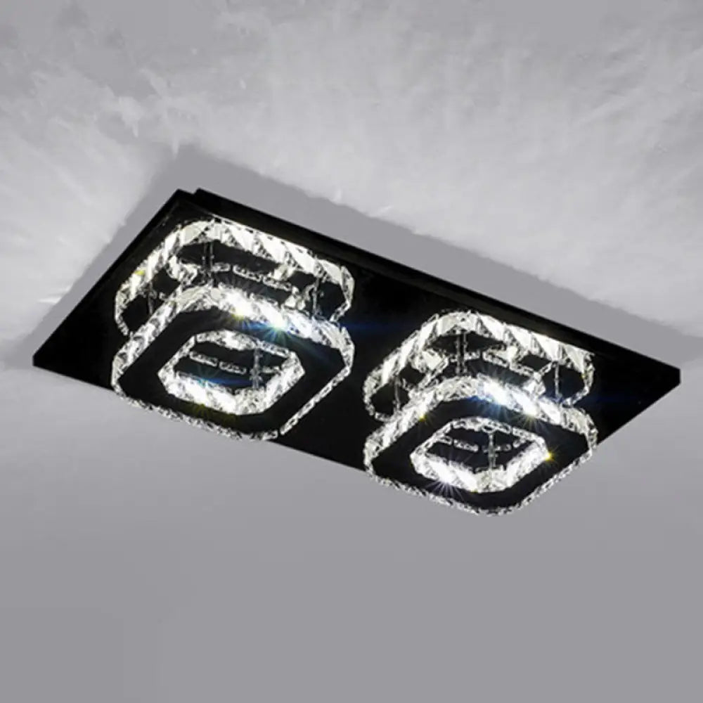 Sleek Quad Crystal Ceiling Light - Modern Stainless Steel Led Flush Mount For Foyer Stainless-Steel