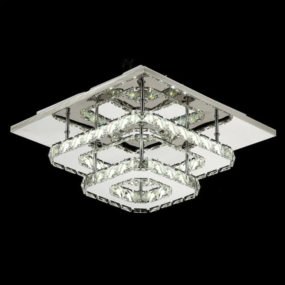 Sleek Quad Crystal Ceiling Light - Modern Stainless Steel Led Flush Mount For Foyer Stainless-Steel