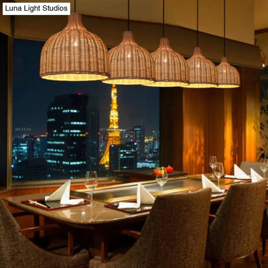 Sleek Rattan Pendant Ceiling Light For Minimalist Restaurant - Basket Suspension Lighting