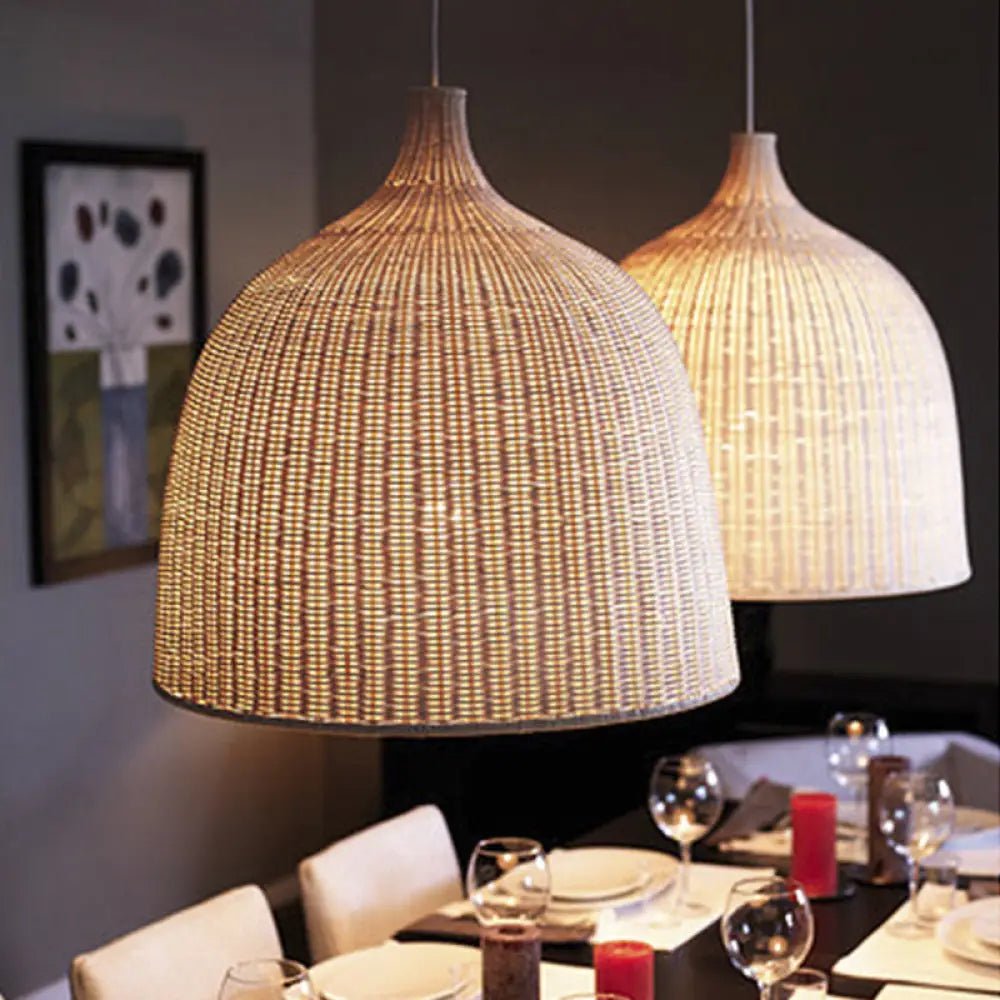 Sleek Rattan Pendant Ceiling Light For Minimalist Restaurant - Basket Suspension Lighting Wood / 14