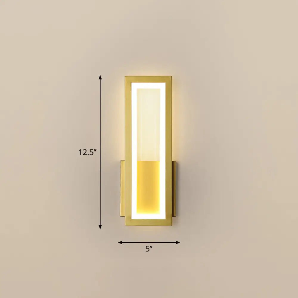 Sleek Rectangle Led Wall Sconce Minimalist Metal Foyer Mount Light Gold / 5 Third Gear