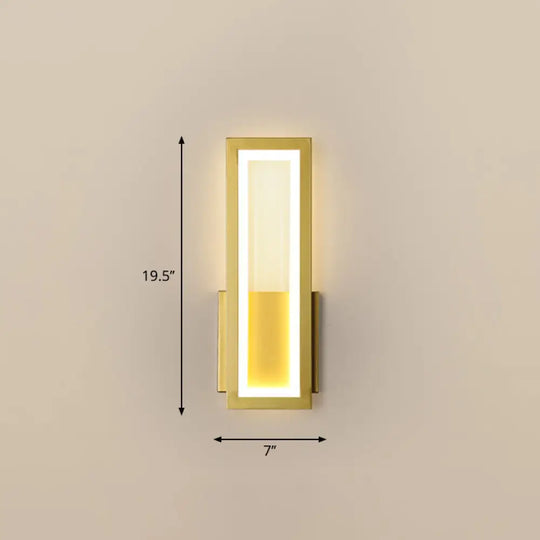 Sleek Rectangle Led Wall Sconce Minimalist Metal Foyer Mount Light Gold / 7 Warm