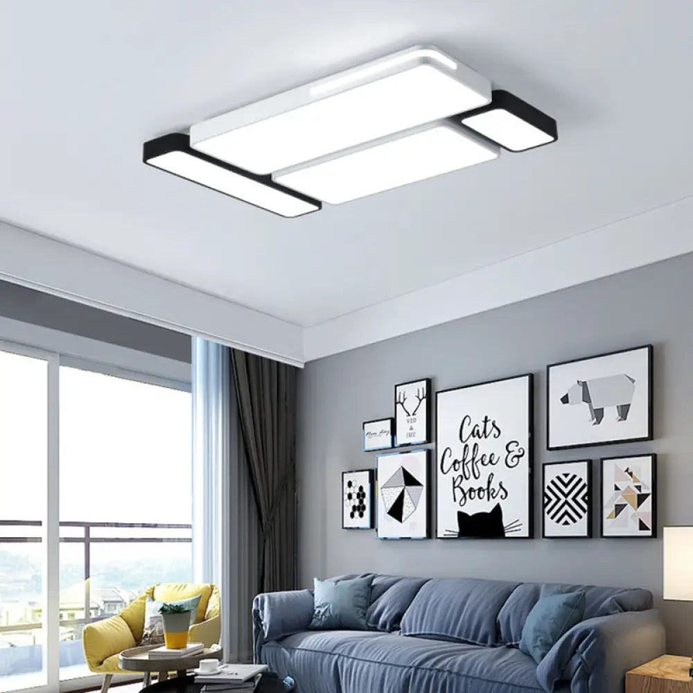 Sleek Rectangular Led Ceiling Light - Acrylic Slim Design In Black/White Ideal For Study Room White