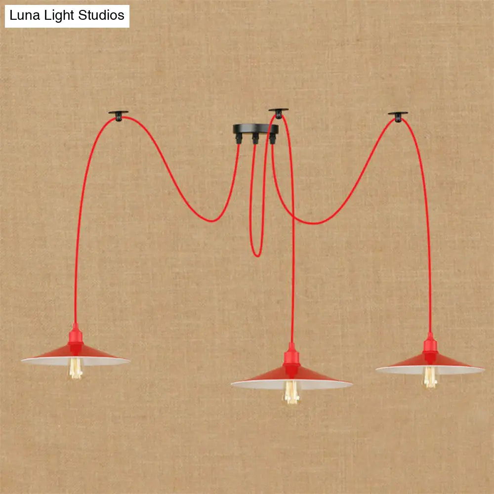 Red Metal Saucer Suspension Pendant Light For Living Room - 1/3-Head Swag Lighting Fixture 3 / B