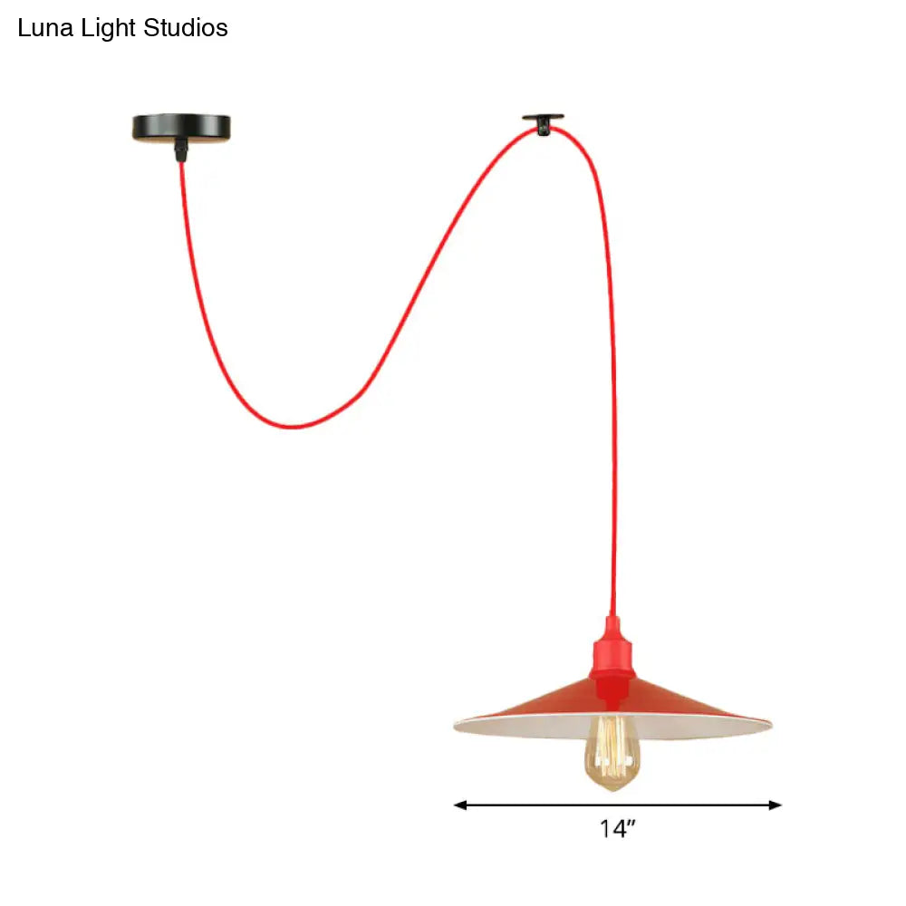 Sleek Red Metal Pendant Light For Living Room - 1 Or 3-Head Swag Design