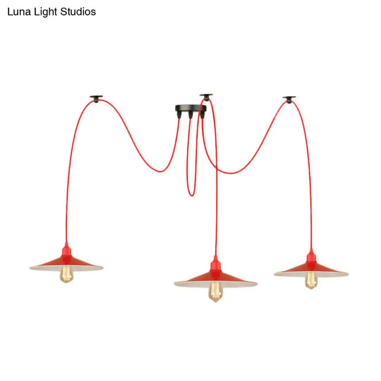 Red Metal Saucer Suspension Pendant Light For Living Room - 1/3-Head Swag Lighting Fixture