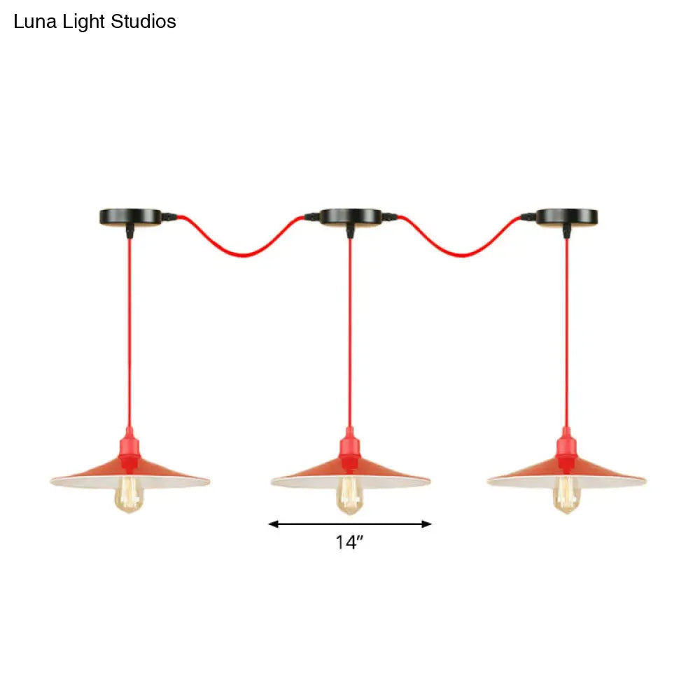 Red Metal Saucer Suspension Pendant Light For Living Room - 1/3-Head Swag Lighting Fixture