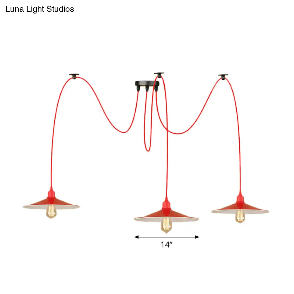 Red Metal Saucer Suspension Pendant Light For Living Room - 1/3-Head Swag Lighting Fixture