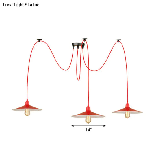 Red Metal Saucer Suspension Pendant Light For Living Room - 1/3-Head Swag Lighting Fixture