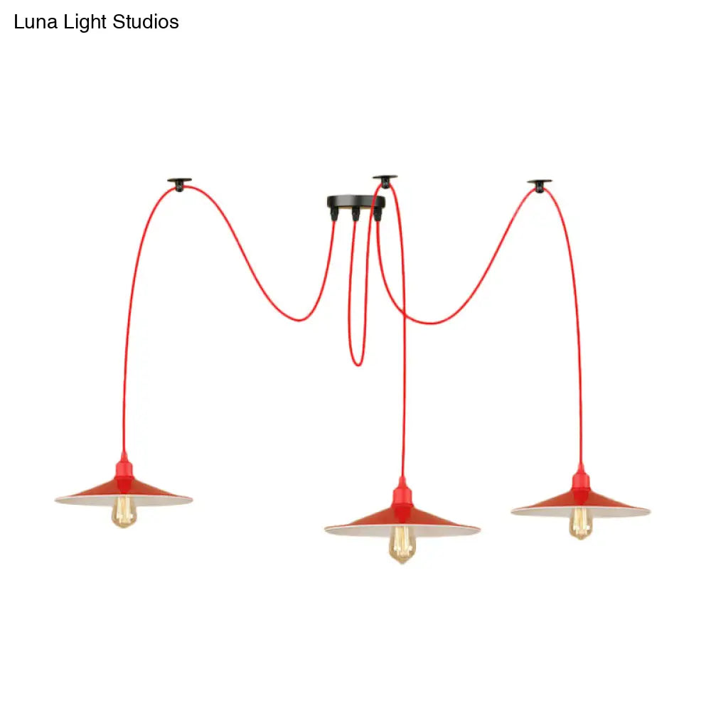 Sleek Red Metal Pendant Light For Living Room - 1 Or 3-Head Swag Design