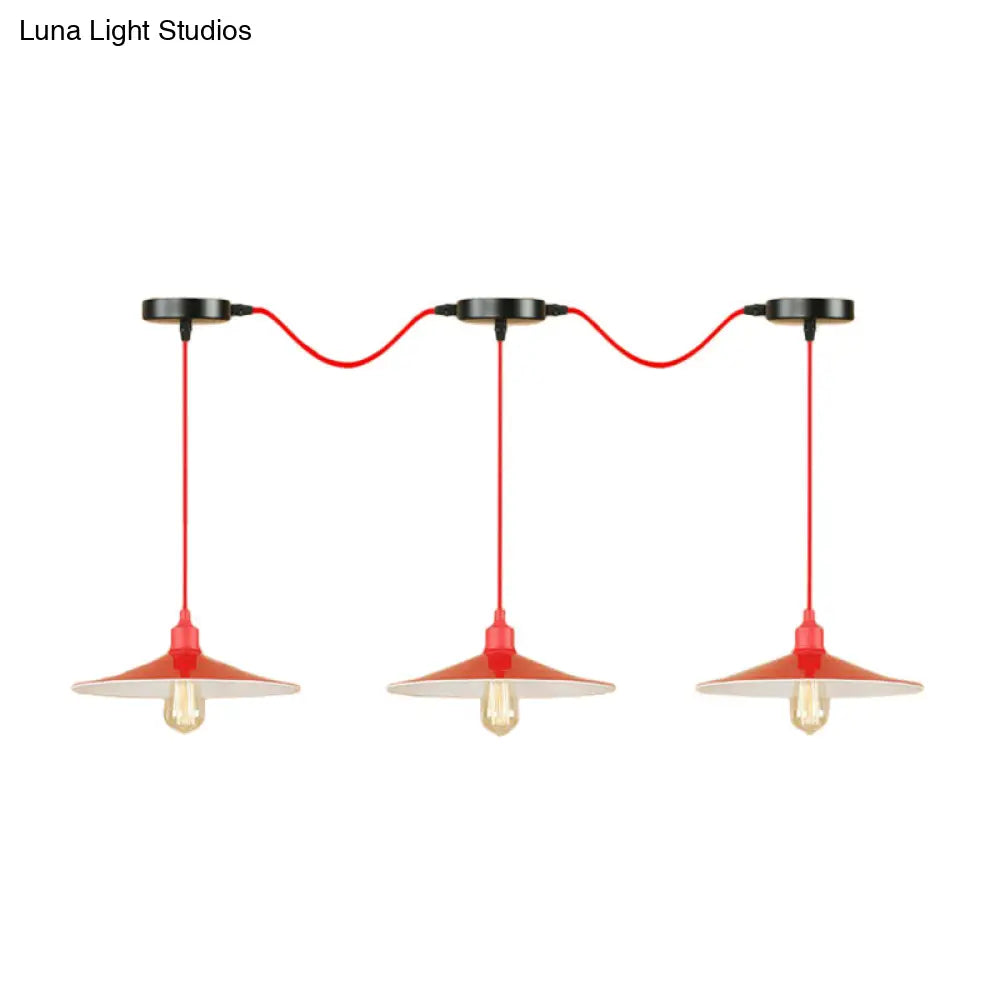 Sleek Red Metal Pendant Light For Living Room - 1 Or 3-Head Swag Design