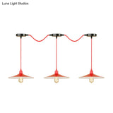 Sleek Red Metal Pendant Light For Living Room - 1 Or 3-Head Swag Design