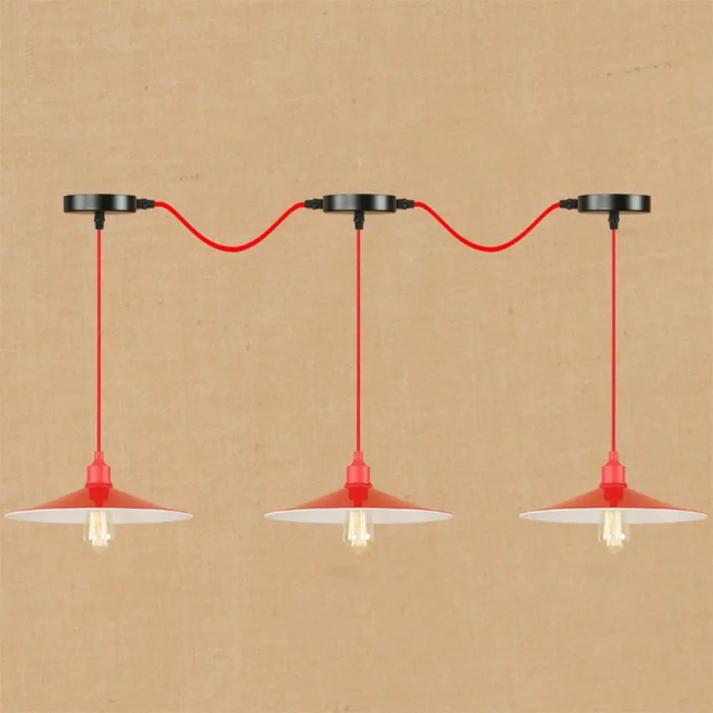 Sleek Red Metal Pendant Light For Living Room - 1 Or 3-Head Swag Design 3 / A