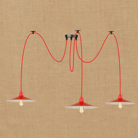 Sleek Red Metal Pendant Light For Living Room - 1 Or 3-Head Swag Design 3 / B