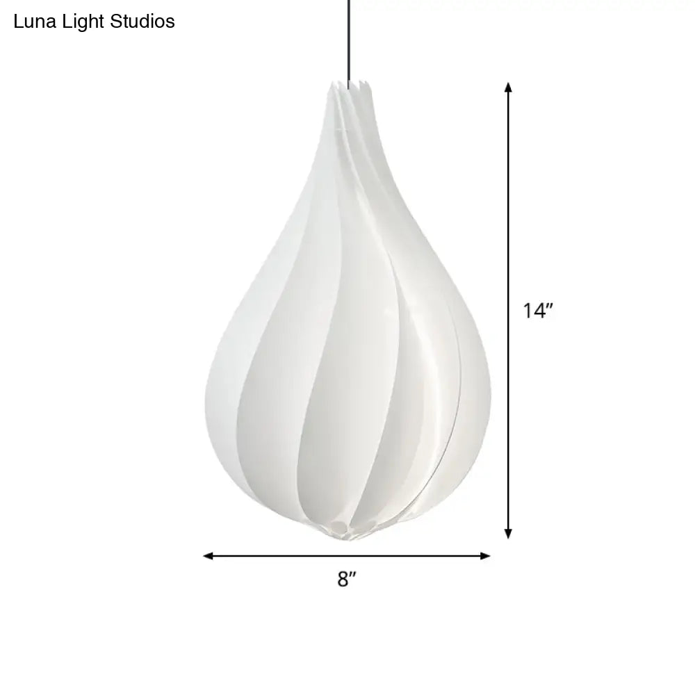 Sleek Ribbed Droplet Pendant Led Light Kit: Modern Acrylic White Hanging For Living Room