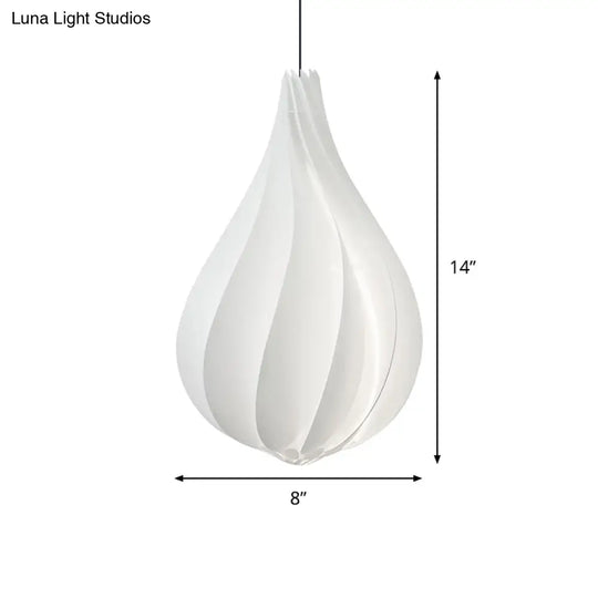 Sleek Ribbed Droplet Pendant Led Light Kit: Modern Acrylic White Hanging For Living Room