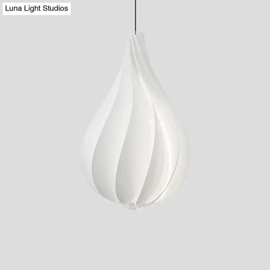 Sleek White Ribbed Pendant Light Kit With Acrylic Droplet Design - Perfect For Sitting Room Or